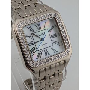 Gossip Watch Women MOP‎ Dial Rhinestones Silver 7.5" Band GSP808- New Battery